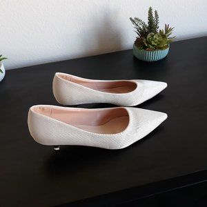 Point Toe Kitten Heeled Beige Pumps